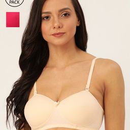 Lady Lyka Beige & Fuchsia Pink Pack of 2 Solid T-shirt Bra SWEET18-1