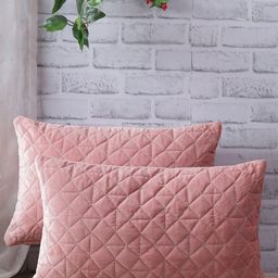 eyda Set Of 2 Peach-Coloured Velvet Quilted Rectangle Cushion Covers-8