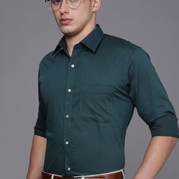 Raymond Men Green Slim Fit Self-Design Pure Cotton Formal Shirt-image-20