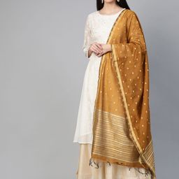 Indo Era Brown & Golden Woven Design Dupatta-30
