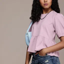 Roadster Puff Sleeves Cotton Peplum Top-image-82