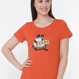 Soie Women Orange & White Printed Lounge T-Shirt-image-80