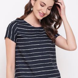 Mayra Navy Blue & White Striped Crepe Regular Top-picture-15
