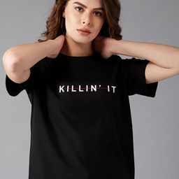 DOLCE CRUDO Women Black Printed Round Neck Pure Cotton T-shirt-image-74