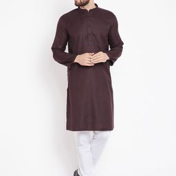 even Men Brown Solid Straight Kurta-image-77