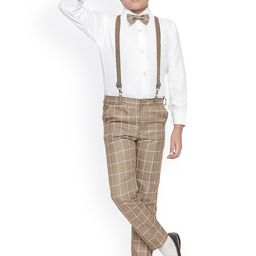 Jeetethnics Boys Khaki & White Solid Shirt with Trousers-image-98