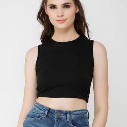 Cation Women Black Solid Styled Back Crop Pure Cotton Top-image-36