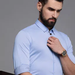 Louis Philippe Blue Solid Pure Cotton Slim Fit Formal Shirt-picture-48