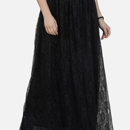 SCORPIUS Women Black Self-Design A-Line Maxi Net Skirt-picture-23