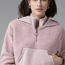 Roadster Women Lavender Solid Hooded Sherpa Sweatshirt-image-106