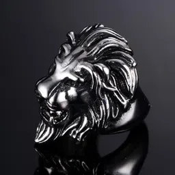 Yellow Chimes Men Silver-Toned Lion Symbol Masculine Stainless Steel Finger Ring-picture-17