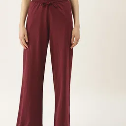 FEMEA Womens Maroon Solid Wide Leg Track Pants-image-7