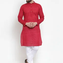 Jompers Men Maroon & White Embroidered Kurta with Churidar-image-78
