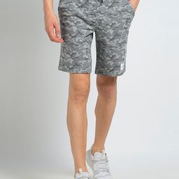 Van Heusen Men Grey Camouflage Print Drawstring Waist Camo Print Knit Shorts-28