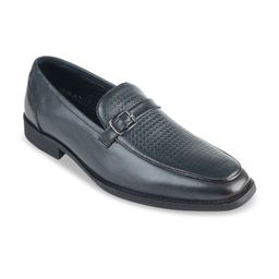 MISSALI 1932 Men Navy Blue Textured Genuine Leather Formal Loafers-image-68