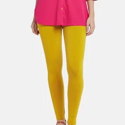 Go Colors Women Mustard Yellow Solid Ankle Length Slim Fit Leggings-image-59