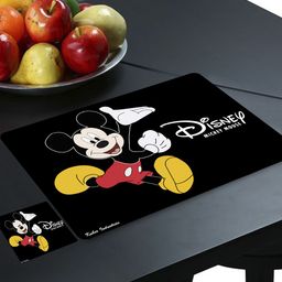Kuber Industries Set of 12 Black Mickey Mouse Printed Table Placemats & Coasters Set-52