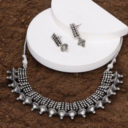 ADIVA Silver Plated Oxidised Jewellery Set-image-5