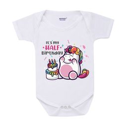 KNITROOT Infant Kids White & Purple Unicorn Half Bday Baby Bodysuit-7