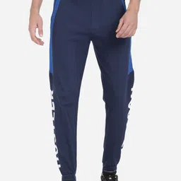 ANTHEM Men Navy Blue & White Typography Printed Slim Fit Joggers-image-36