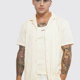 boohooMAN Self Striped Cuban Collar Shirt-image-23