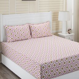 In-House by maspar Red & White Geometric 210 TC Cotton 1 Queen Bedsheet with 2 Pillow Covers-image-53