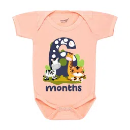 KNITROOT Infant Baby Cotton Peach - Navy Blue Color Front Printed Bodysuit-image-30