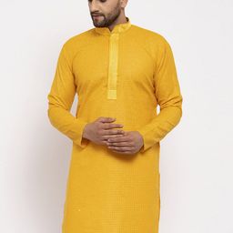 Jompers Men Mustard Yellow Solid Straight Kurta-48