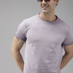 THE BEAR HOUSE Men Lavender Self Design Pure Cotton Slim Fit T-shirt-image-78