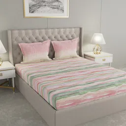 GM Pink & Green Abstract 144 TC Cotton 1 Super Queen Bedsheet with 2 Pillow Covers-image-81