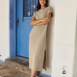 NEXT Extended Sleeves T-shirt Style Midi Dress with Side Slit-image-53