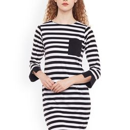 Miss Chase Women Black & White Striped Fit and Flare Dress-image-68