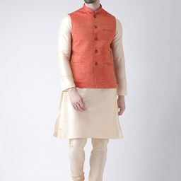 DEYANN Men Red & Cream-Coloured Self Design Kurta with Churidar-picture-11