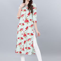 Vishudh Women Turquoise Blue & Red Printed A-Line Kurta-picture-15
