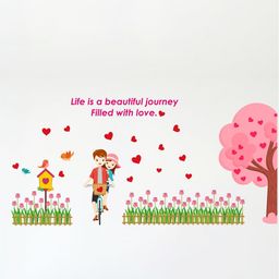 rawpockets Pink Couple With Lovely Tree & Hearts Wall Sticker-picture-29