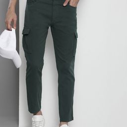 The Indian Garage Co Men Olive Green Slim Fit Cargos-image-53