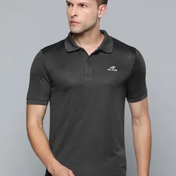 Alcis Men Charcoal Grey Polo Collar Slim Fit T-shirt-image-35