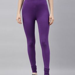 TWIN BIRDS Women Purple Solid Churidar-Length Leggings-image-74