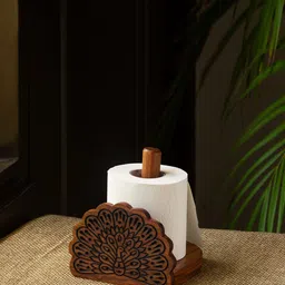 ExclusiveLane Brown Sheesham Wooden Hand Carved Toilet Roll Holder-image-42