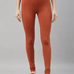 TWIN BIRDS Women Rust Orange Solid Churidar Length Leggings-image-30