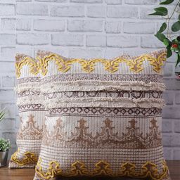 eyda Set Of 2 Off White & Yellow Ethnic Motifs Square Cushion Covers-6