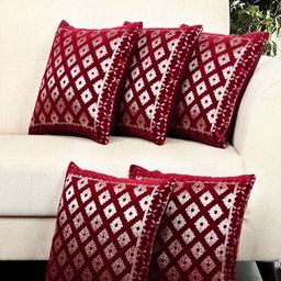 BELLA TRUE Maroon Set of 5 Ethnic Motifs Square Cushion Covers-image-67