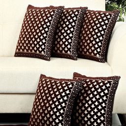 BELLA TRUE Brown & White Set of 5 Ethnic Motifs Square Cushion Covers-image-78