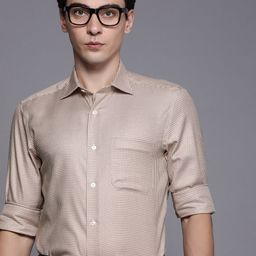 Louis Philippe Permapress Men Beige Self-Design Classic Fit Pure Cotton Wrinkle Free Formal Shirt-image-72