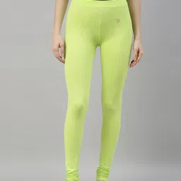 TWIN BIRDS Women Lime Green Solid Churidar Length Leggings-image-2