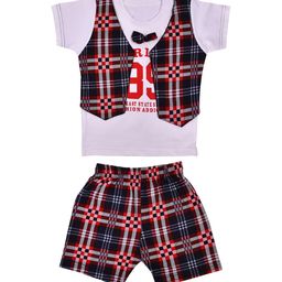 Wish Karo Infant Boys Red & White Printed T-shirt with Shorts & Waistcoat-40