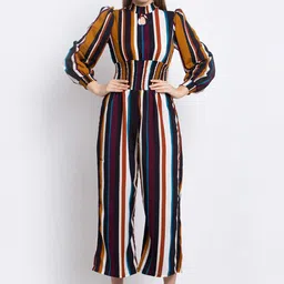 emeros Multi Striped Smocking-Detail Keyhole Neck Jumpsuit-1