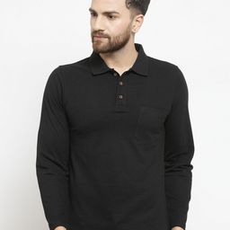 Kalt Men Black Solid Polo Collar T-shirt-image-4