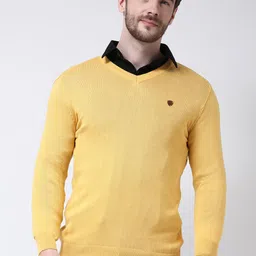 COBB Men Yellow Solid Pullover Sweater-image-2