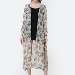 SCORPIUS Women Grey & Off-White Printed Open Front Shrug-7
